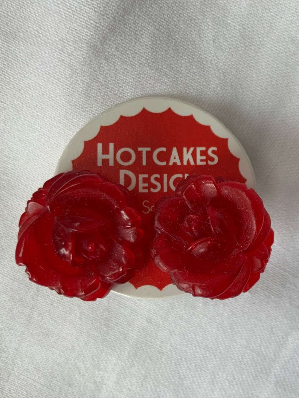 HOT CAKES Earrings, Red Roses, Retro Style, Handcrafted, NEW